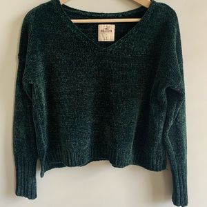 Emerald Green Chenille V-Neck Sweater